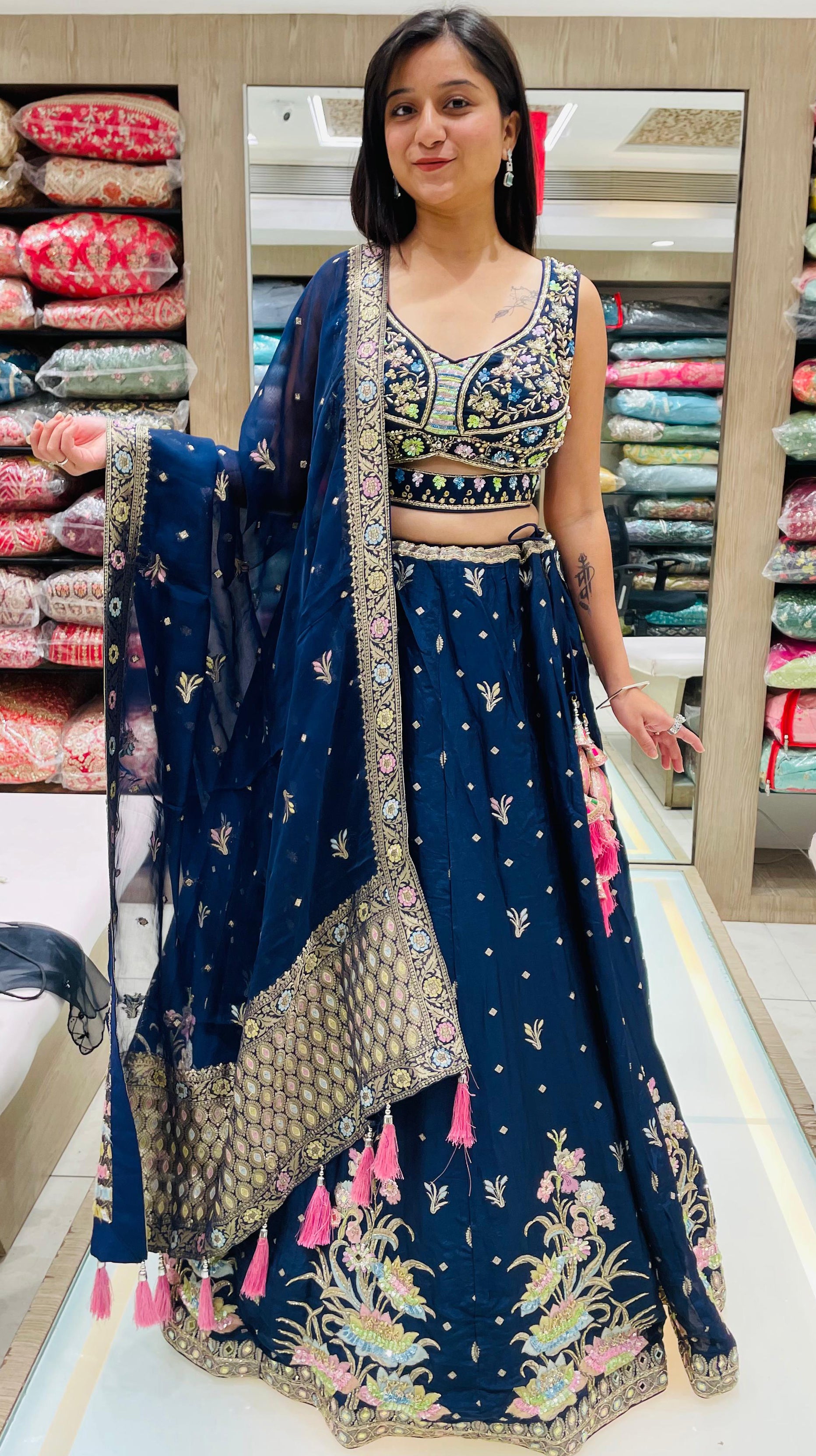 Navy Blue Color Dola Silk Zardosi Work Lehenga Choli
